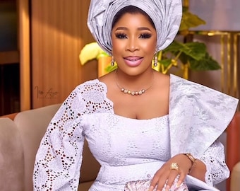 White Iro and Fitted Buba White Lace Wrapper and Blouse