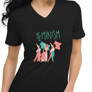 FEMINISM Unisex Short Sleeve V-Neck T-Shirt, Empowering women shirts, Gender equality tees, Women&#39;s rights apparel, Activist V-Neck T-Shirt