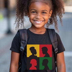 African American Faces Silhouette Youth Short Sleeve T-Shirt, Red, Green, Yellow, Black African American Art, BLM t-shirt