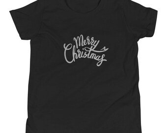 Merry Christmas Script Youth T-Shirt, Holiday Top
