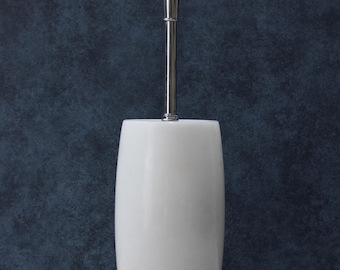 White Marble Toilet Brush Holder, Natural Stone Bathroom Decor
