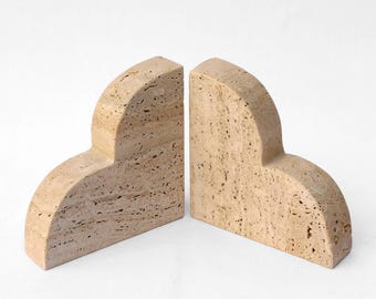 Handmade Travertine Stone Bookends, Set of 2