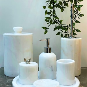 White Marble 7-Pieces Bathroom Set, Handmade Marble Set for Bathroom, Modern Design, Home Decor, Bathroom Design, Elegance Gift for Home,