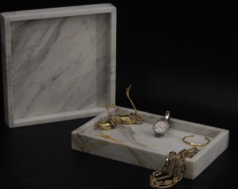 Handmade White Marble Tray, Square or Rectangular, Home Decor