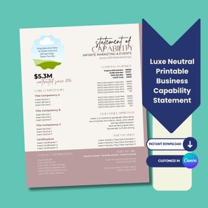 Plantilla de declaración de capacidad / Marca de bienestar de estilo de vida / Paleta neutra suave / Canva personalizable imprimible editable / Negocio de prestigio