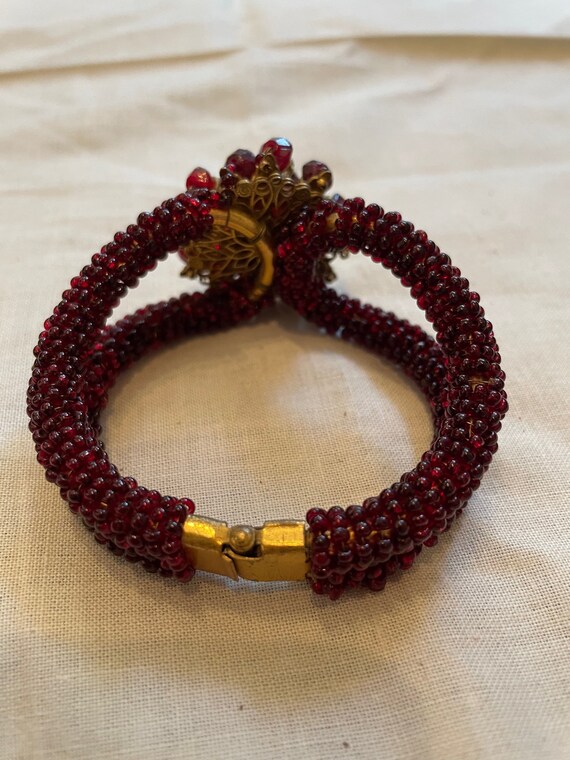 Art Deco red bead and diamante bracelet - image 2