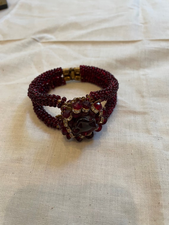 Art Deco red bead and diamante bracelet - image 1
