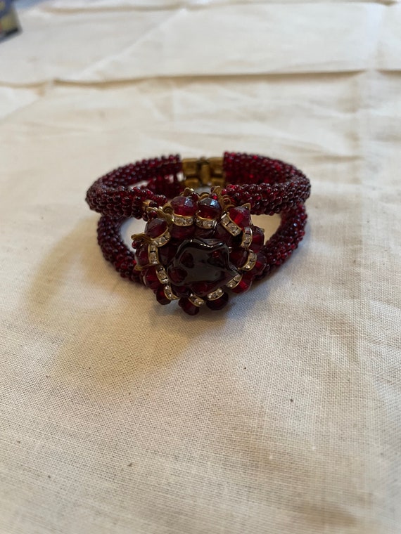 Art Deco red bead and diamante bracelet - image 3