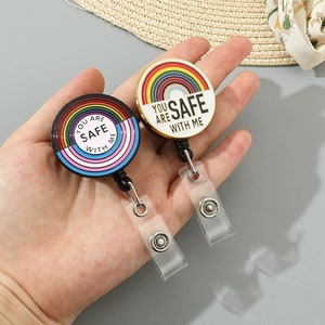 Badge Reel Card Holder Lanyard Nurse Teacher Counselor LGBTQ+ Pride Keychain LGBT Pride Ally You Are Safe With Me Badge Reel