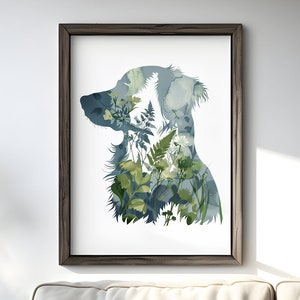 Nova Scotia Duck Tolling Retriever Gifts, Duck Toller Silhouette Canvas Wall Art, Nature-Inspired Dog Portrait, Botanical Foliage, Dog Decor