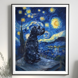 Presentes Schnoodle, arte inspirada na noite estrelada, impressões Schnoodle, tela Schnoodle, arquivo digital, arte de pintura de pôster Schnoodle, arte de parede de cachorro