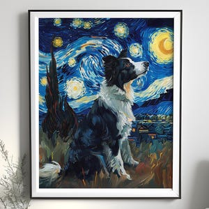 Border Collie Gifts, Starry Night Inspired Art, Border Collie Dog Prints, Canvas, Digital File, Poster Painting Art, Dog Wall Art