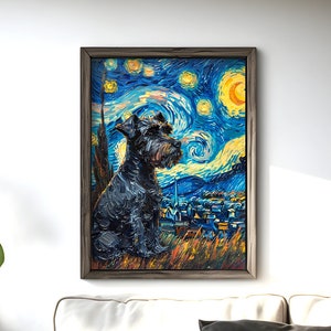 Schnauzer Gifts, Starry Night Inspired Art, Schnauzer Prints, Canvas, Digital File, Schnauzer Poster Painting Art, Dog Wall Art, Gift Idea