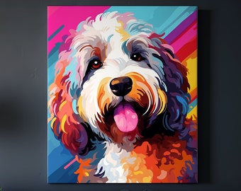 Impressions Pop Art, Toile Sheepadoodle, Fichier numérique, Poster d'art Sheepadoodle, Art mural chien, Cadeaux d'anniversaire, Cadeaux pour elle