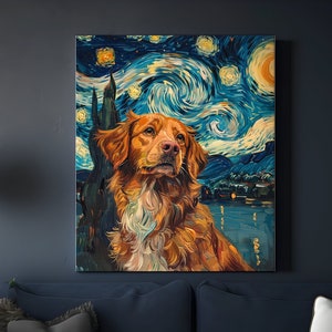 Presentes do Duck Tolling Retriever da Nova Escócia, arte inspirada na noite estrelada, impressões de Duck Toller, tela, arquivo digital, arte de pôster, arte de parede de cachorro