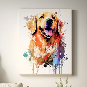 Golden Retriever-presenter, akvarelltryck av retriever, kanvas, digital fil, Golden Retriever-affisch, akvarellporträtt, hundväggkonst