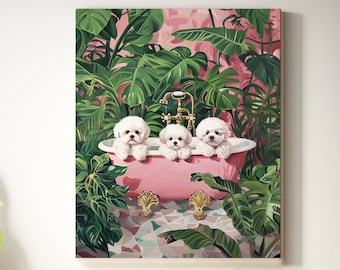 ビション・フリーゼ犬の星空の夜のアートプリント：気まぐれなホーム