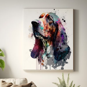 Basset Hound Gifts, Watercolor Prints, Basset Hound Dog Canvas, Digital File, Poster, Watercolor Portrait, Dog Wall Art, Birthday Gift
