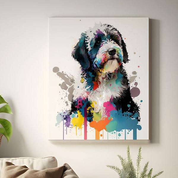 Sheepadoodle Gifts, Sheeppoo Poster Print, Sheepadoodle dog Watercolor Painting, Sheepadoodle Canvas Dog Wall Art, Sheeppoo dog portrait