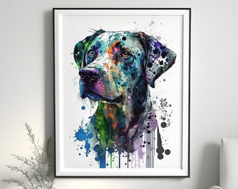 Catahoula Leopard Dog Watercolor Portrait, Dog Wall Art (Digital File)
