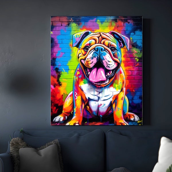 Bulldog Gifts Graffiti Prints, Bulldog Canvas, Digital File, Bulldog Poster, Bulldog Painting, Bulldog Dog Wall Art, dog Graffiti Street Art