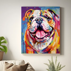 Bulldog-presenter popkonsttryck, bulldog-kanvas, bulldog digital fil, bulldog-affischkonsttryck, bulldog popkonstmålning, hundväggkonst