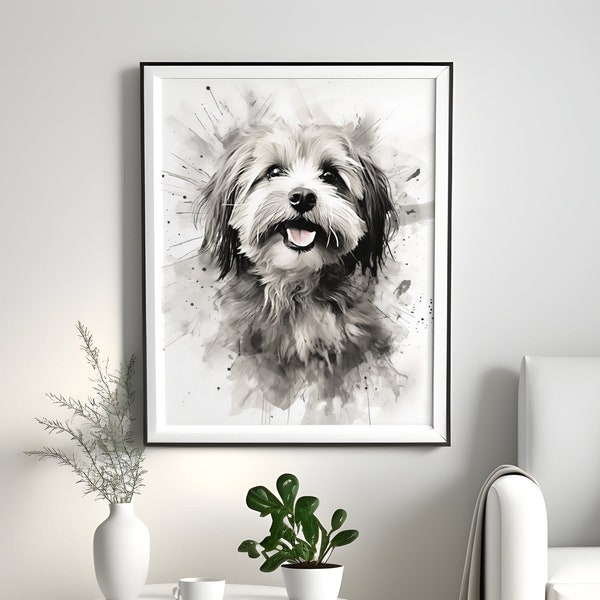 Havaneser Geschenke, Havaneser Aquarell Drucke, Havaneser Leinwand, digitale Datei, Havaneser Poster, schwarz weiß Aquarell Portrait, Hund Wandkunst