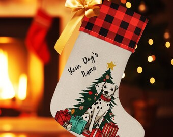 Personalized Dalmatian Christmas Stocking, Plaid Cuff