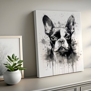 Boston Terrier Gifts, Boston Terrier Watercolor Prints,Boston Terrier Canvas,Digital File,Boston Terrier Poster,Black and White Dog Wall Art