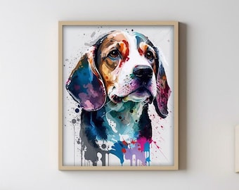 Beagle Gifts, Beagle Watercolor Prints, Beagle Canvas, Digital File, Beagle Dog Poster, Watercolor Portrait, Dog Wall Art, Birthday Gifts