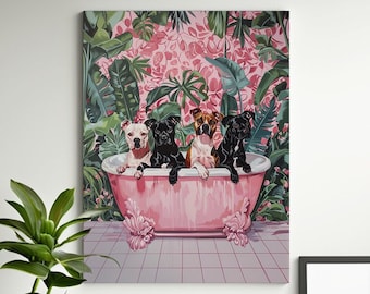 Pitbull Gifts, Bathroom Bathtub Inspired Art, Pitbull Prints, Pitty Dog Canvas, Digital File, Pitbull Poster Painting Art, Dog Wall Art