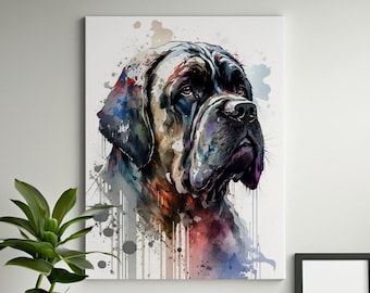 Mastiff Gifts, Mastiff Watercolor Prints, Mastiff Canvas, Digital File, Mastiff Poster, Watercolor Dog Portrait, Dog Wall Art,Birthday Gifts