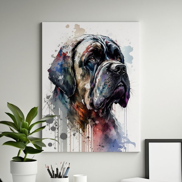 Mastiff Gifts, Mastiff Watercolor Prints, Mastiff Canvas, Digital File, Mastiff Poster, Watercolor Dog Portrait, Dog Wall Art,Birthday Gifts
