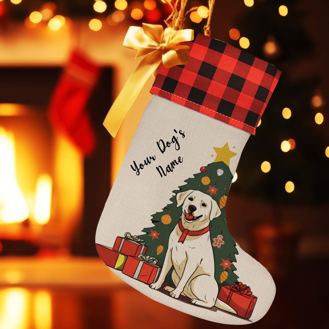 Yellow Lab Stocking Personalized Labrador Christmas Stocking, Plaid Dog Stocking - Etsy