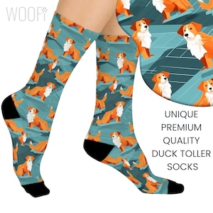 Nova Scotia Duck Tolling Retriever Gifts Socks, Duck Toller Socks, Duck Toller Dog Premium Cushioned Crew Socks, Unique Dog Pattern Socks