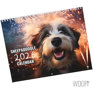 Sheepadoodle Dog Calendar 2026 : Desktop and Wall Calendar options, Supports Shelters