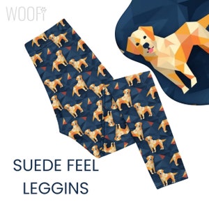 Golden Retriever Gifts Leggings,Golden Retriever Dog High Quality Suede Feel Leggings, Origami Golden Retriever Dog Pattern Women's Leggings