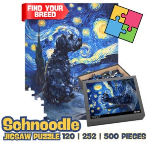 Puzzle a forma di cane Schnoodle, regali Schnoodle, ispirato alla notte stellata, 120/252/500 pezzi, regali perfetti per adulti, bambini e amanti dei cani