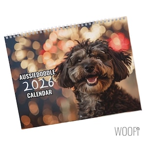 Aussiedoodle Dog Calendar 2026 : Desktop and Wall Calendar options, Supports Shelters