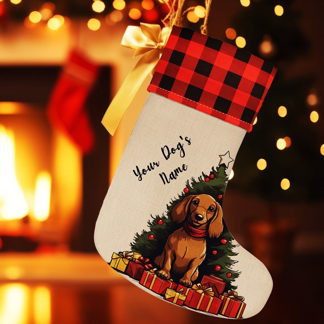 Red Dachshund Gift, Dachshund Christmas Stocking, Personalized