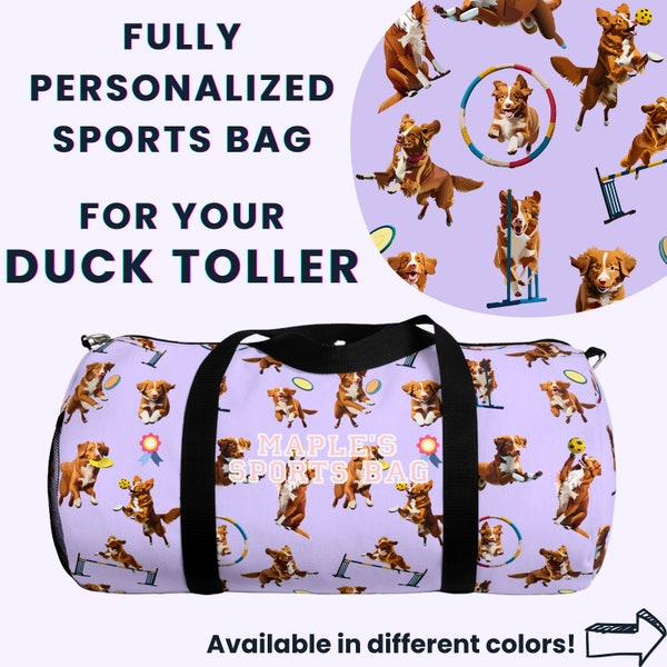 Nova Scotia Duck Tolling Retriever Gifts, Personalized Duffel Bag for Duck Tollers, Sporty Agility Dogs, Disc Dogs, Custom Dog's Sports Bag