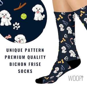 Bichon Frise Gifts Socks, Bichon Dog Premium Cushioned Crew Socks, Unique Dog Pattern Socks, Birthday Gifts, Gifts for Her, Gifts for Him