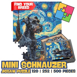 Puzzle Mini Schnauzer Dog, regali Schnauzer, ispirato alla notte stellata, 120/252/500 pezzi, regali perfetti per adulti, bambini, amanti dei cani