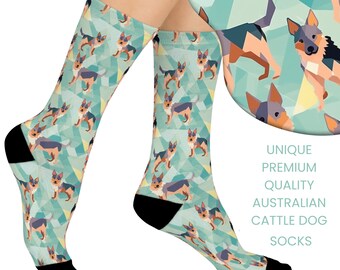 Australian Cattle Dog Gifts Socks, Australian Cattle Dog Socks, Blue Heeler Dog Premium Cushioned Crew Socks, Blue Heeler Dog Pattern Socks