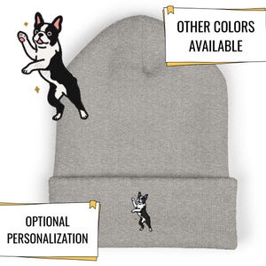 Gorro bordado con diseño de Boston Terrier, personalización opcional, varios colores disponibles, material hipoalergénico, unisex