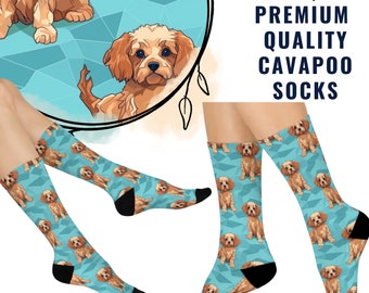 Cavapoo Geschenke Socken, Cavapoo Socken, Cavapoo Hund Premium gepolsterte Crew Socken, einzigartige Origami Cavapoo Hund Muster Socken, Hundeliebhaber Geschenk