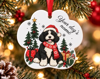 Gepersonaliseerd Bernedoodle kerstornament, feestelijk cadeau voor honden, kerstcadeau voor hondenliefhebbers, aandenken aan je huisdier, kerstboomversiering met puppy