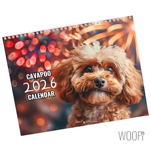 Cavapoo Kalender 2026, Cavoodle Hunde Geschenke, 12-monatiger hängender Wandkalender, Tischkalender 2026, Geschenk für Sie, Hundehütten unterstützen