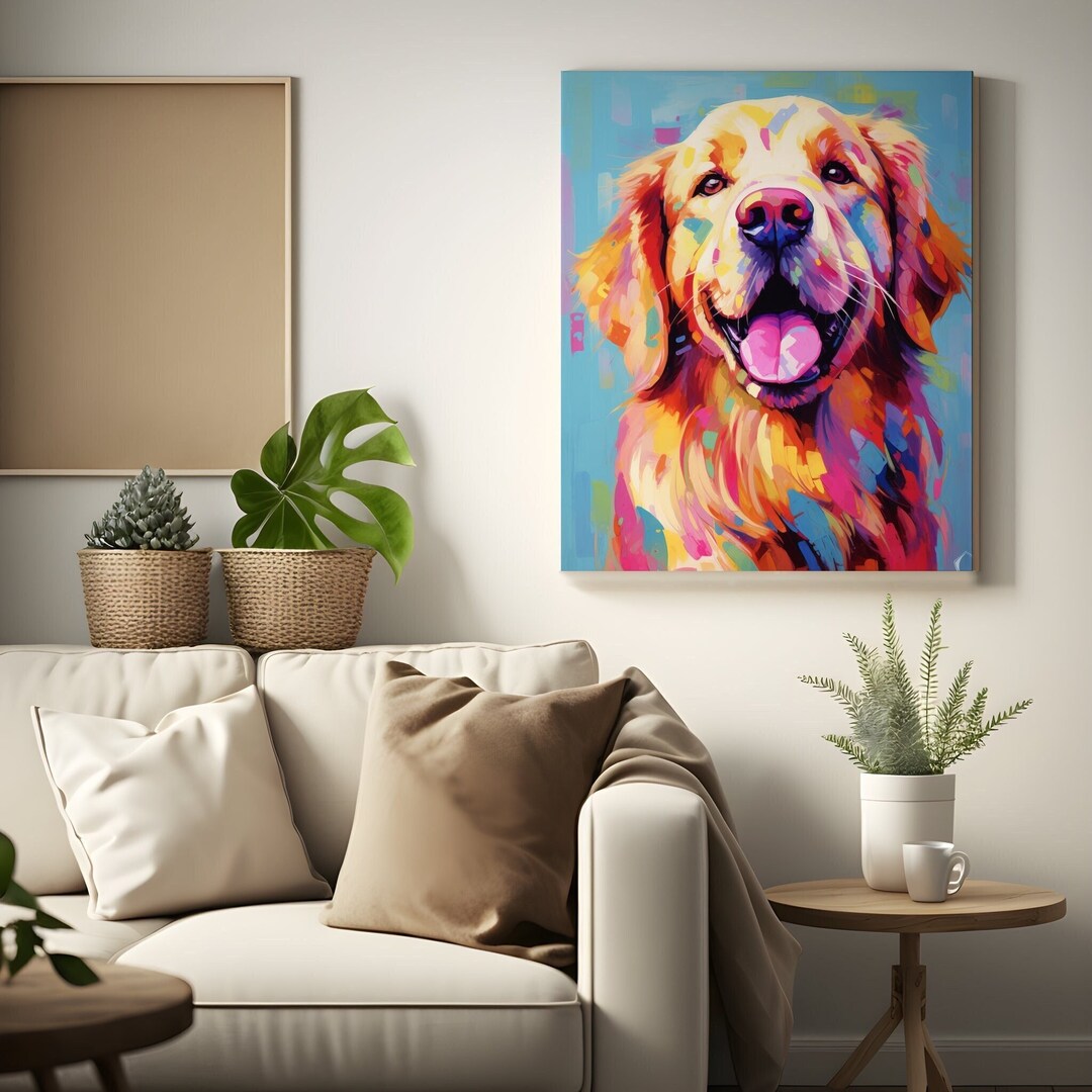Quadro Golden Retriever Pop Art Decoração com Paspatur