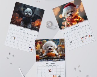 Calendrier Mural 2026 Bichon Frisé - Format A4, Mois Avec Notes, Jours Fériés, Parfait Pour Cuisine Ou Bureau